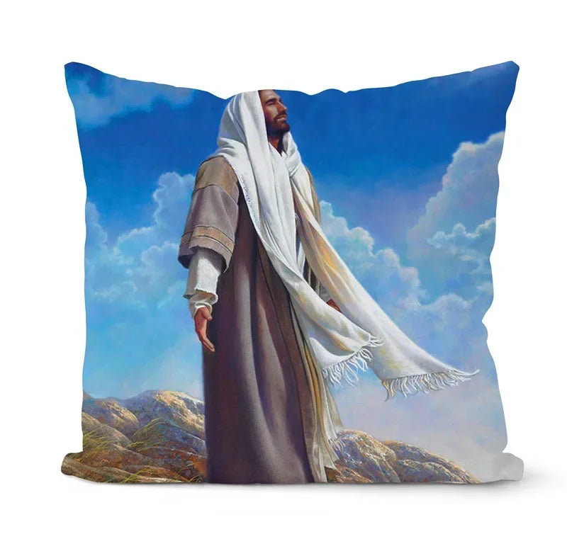 Retro Oil Painting Christmas Pillowcase - Axyaa Nativity Cushions Case Jesus Christ Print Throw Pillows Case