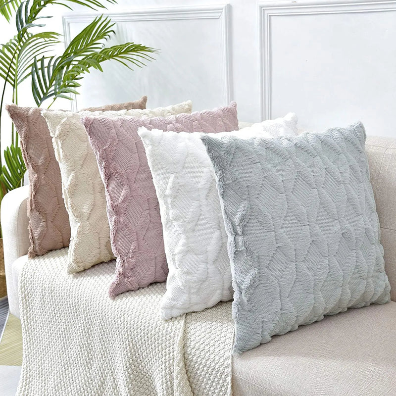 Axyaa White Plush Cushion Cover 45x45 30x50 Pillowcase for Soft Living Room Decor