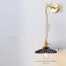 Axyaa Ceramic LED Wall Lamp with Pull Chain Switch - Modern White Black Copper Mirror Light