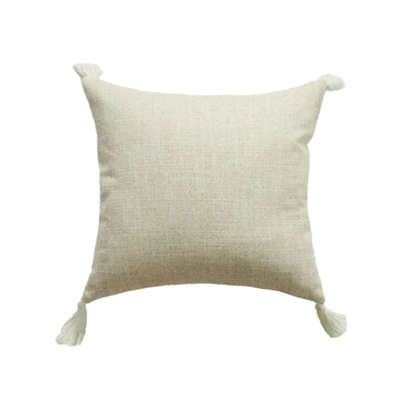 Axyaa White Linen Tassel Pillowcase for Farmhouse Living Room