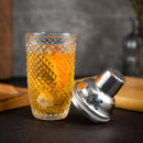 Axyaa Crystal Cocktail Shaker: 17oz Martini Shaker with Metallic Lid & Strainer