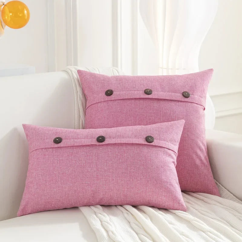 Axyaa Nordic Linen Button Pillow Cover for Living Room Sofa - 45x45cm
