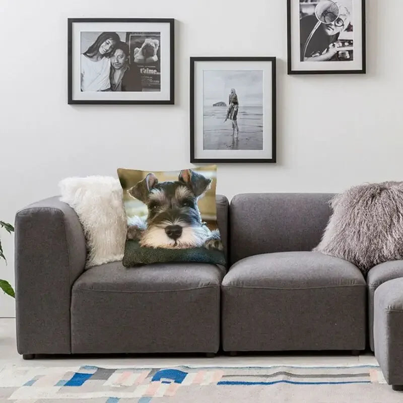 Miniature Schnauzer Puppy Pillow Cover by Axyaa: Cute Dog 3D Cushion for Living Room