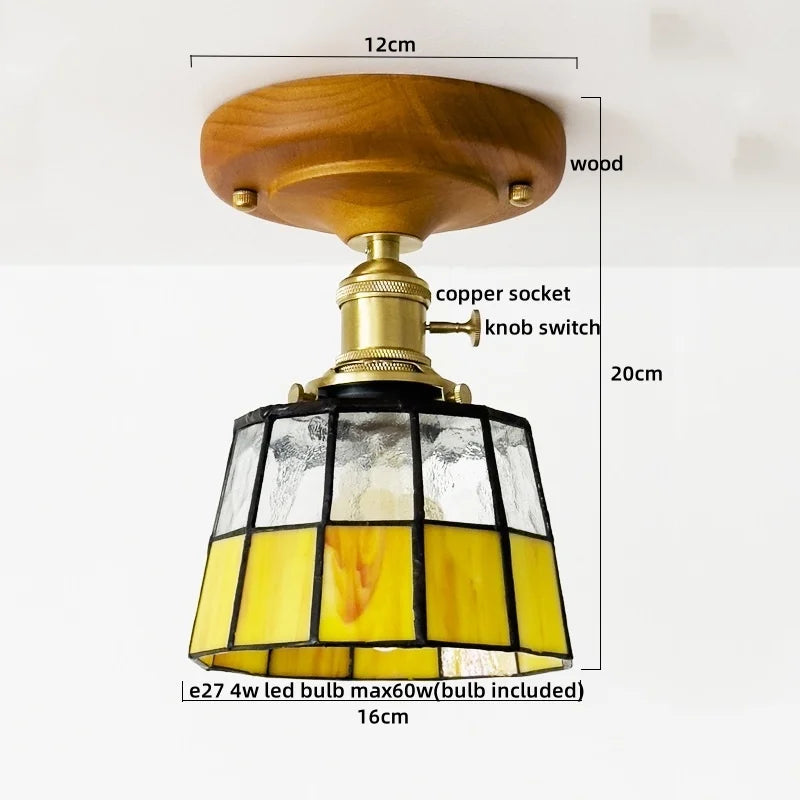 Axyaa Glass Wood LED Ceiling Lights Modern Plafondlamp for Living Room & Corridor