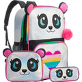 Axyaa Panda Backpack Set: Girls' PU Leather Bookbag, Lunch Bag, PenBag for School