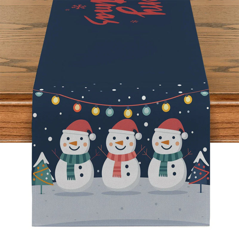 Axyaa Christmas Snowmen Snowflakes Table Runner for Kitchen and Holiday Party