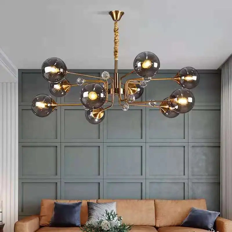 Axyaa Glass Bubble Chandelier: Luxury LED Suspension Lamp for Home Decor