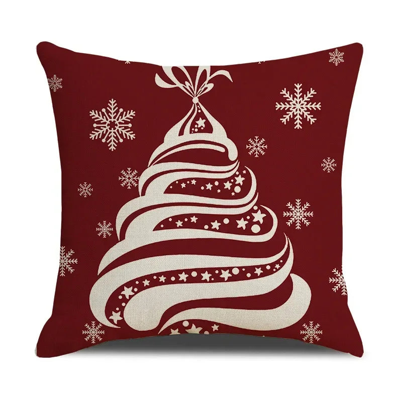 Axyaa Christmas Linen Print Throw Pillow Cover for Home Sofa, Living Room and Bedroom