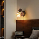 Axyaa Walnut LED Glass Wall Lamp with Switch, Vintage Style for Bedroom, Balcony, and Aisle