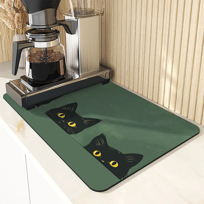 Axyaa Halloween Black Kitchen Drying Mat - Quick Dry Dish Draining Pad