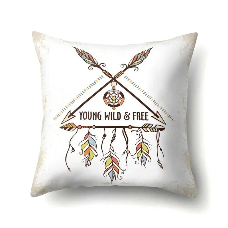 Axyaa Boho Indian Feather Dreamcatcher Pillow Cushion Cover for Home Decor