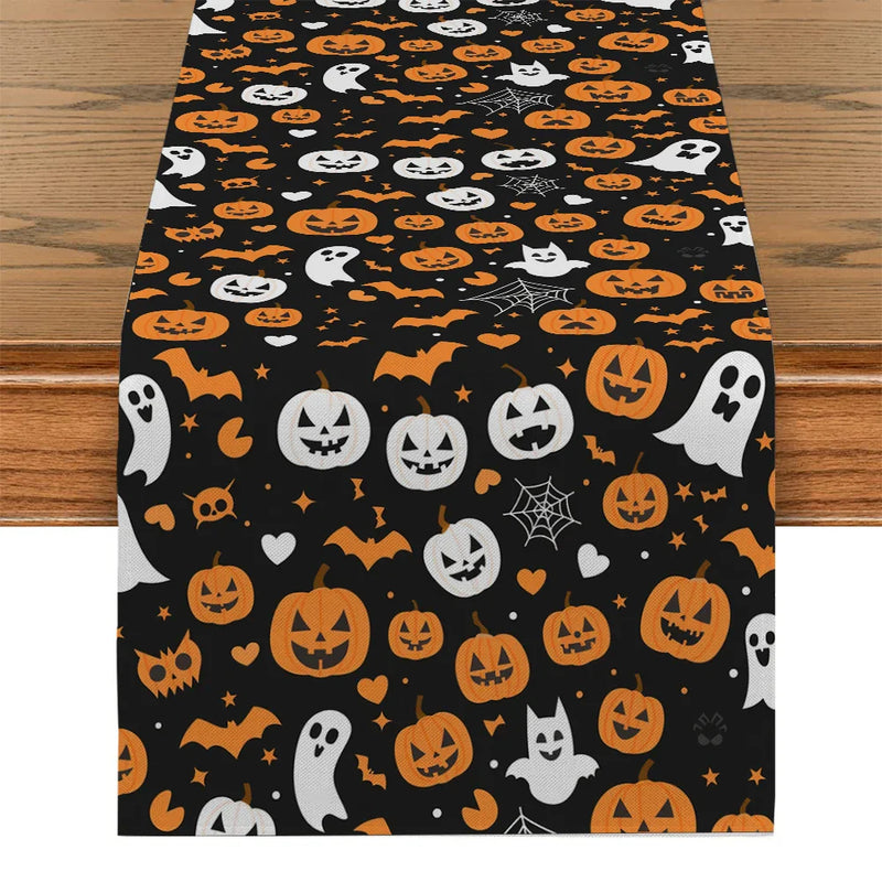 Axyaa Halloween Pumpkin Ghost Table Runner - Festive Farmhouse Decor