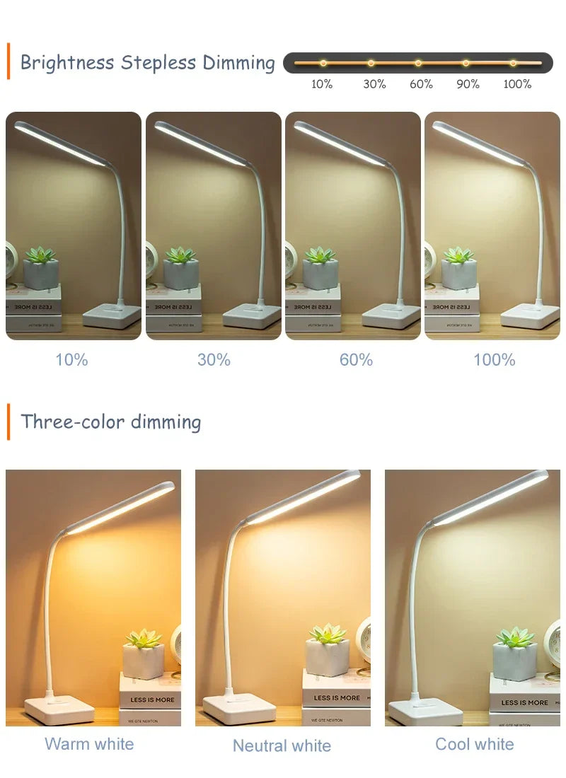 Axyaa LED Desk Lamp: Rechargeable, Foldable, Dimmable, 3 Color Levels