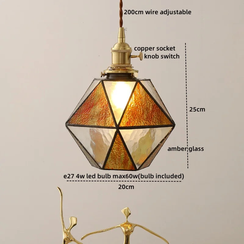Axyaa Glass Copper LED Pendant Light for Home Decor - Nordic Style
