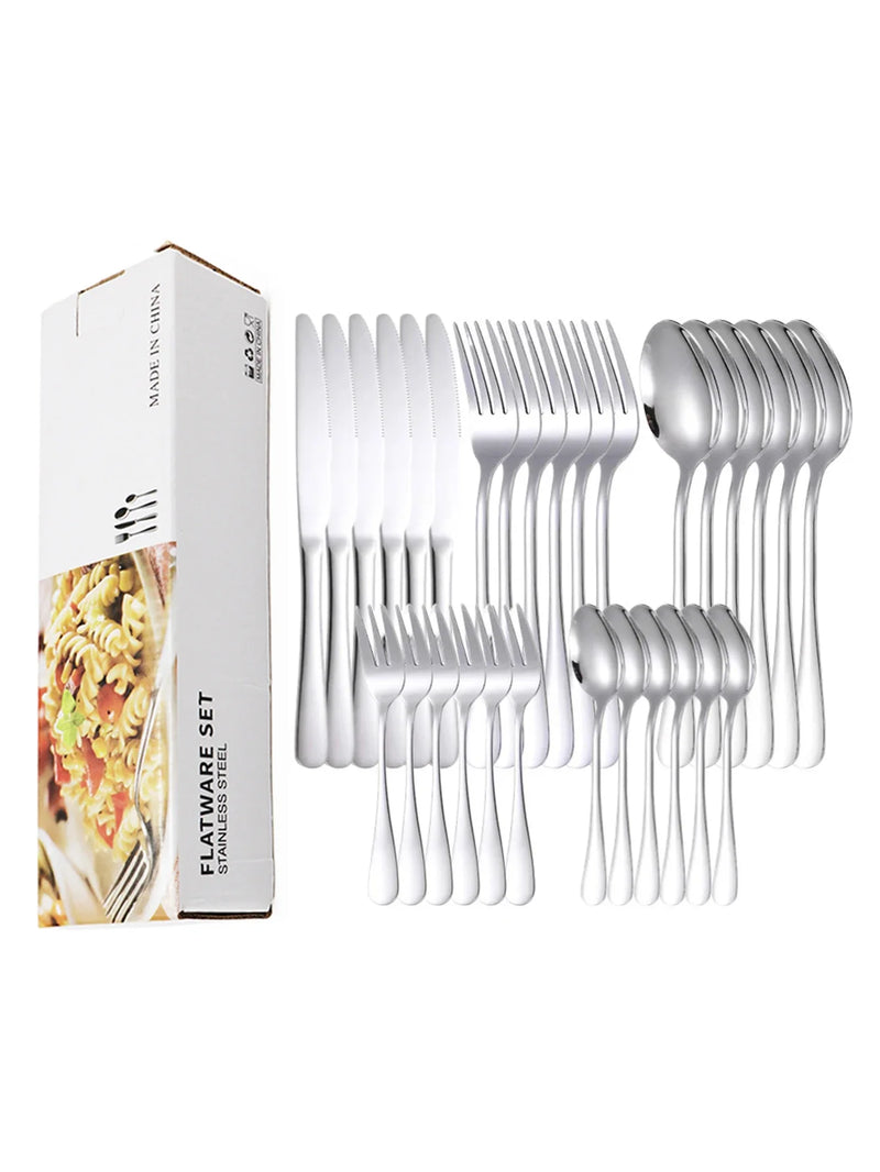 Axyaa 30-Piece Stainless Steel Colorful Cutlery Set