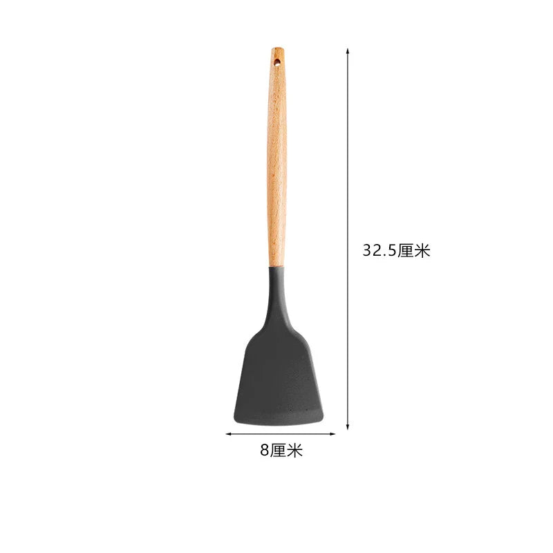 Axyaa Silicone Cooking Spatula Turner with Wooden Handle - Home Kitchen Utensil