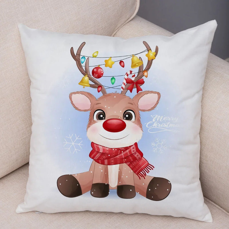 Axyaa Santa Little Penguin Pillowcase 45x45cm Merry Christmas Deer Cushion Cover