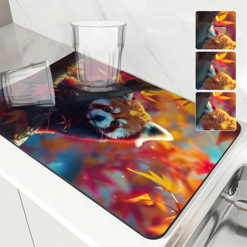Axyaa Autumn Red Panda Maple Leaf Drying Mat