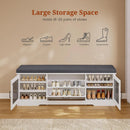 Axyaa Rustic Storage Bench with Lift Top Drawers, Cushioned Seat, Shoe Rack