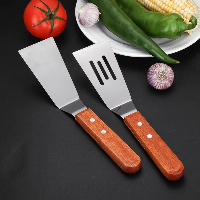Axyaa Steel Steak Spatula with Wooden Handle - High Temperature Resistant Turner