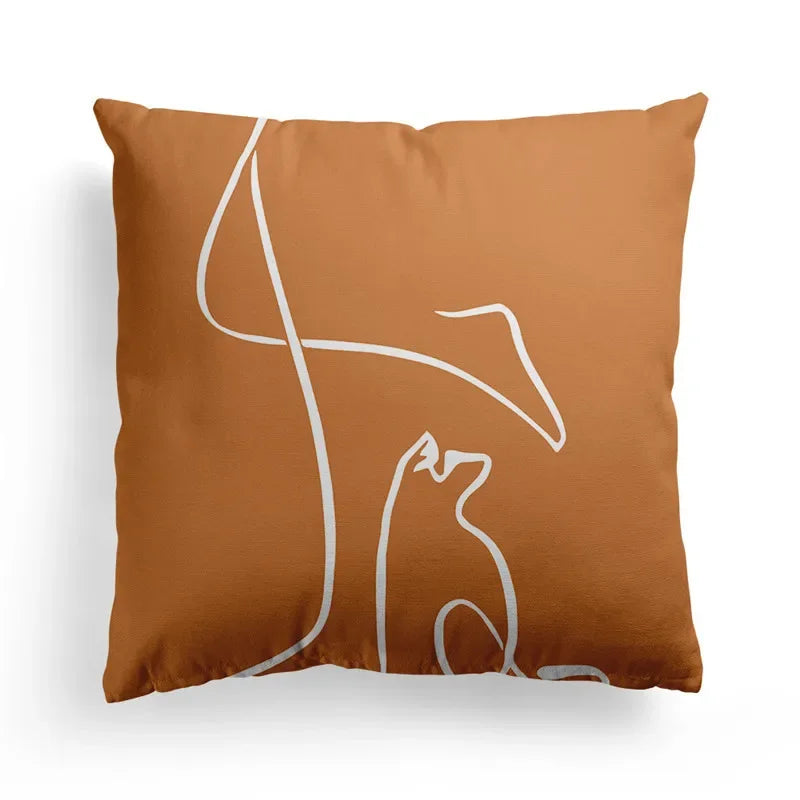 Axyaa Nordic Orange Geometric Flower Print Throw Pillow Cover for Home and Office
