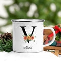 Axyaa Flower Letter Enamel Mug - Personalized Alphabet Camping Tea Coffee Cup