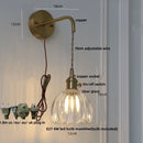 Axyaa Green Flower Glass Wall Sconce with Adjustable LED Wire, Pull Chain for Bedroom, Bathroom