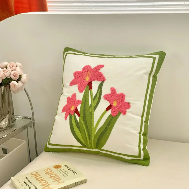 Axyaa Tulip Embroidered Throw Pillow Cover - 45x45CM