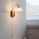 Axyaa Clear Glass LED Wall Light Fixture Walnut Bedside Lamp