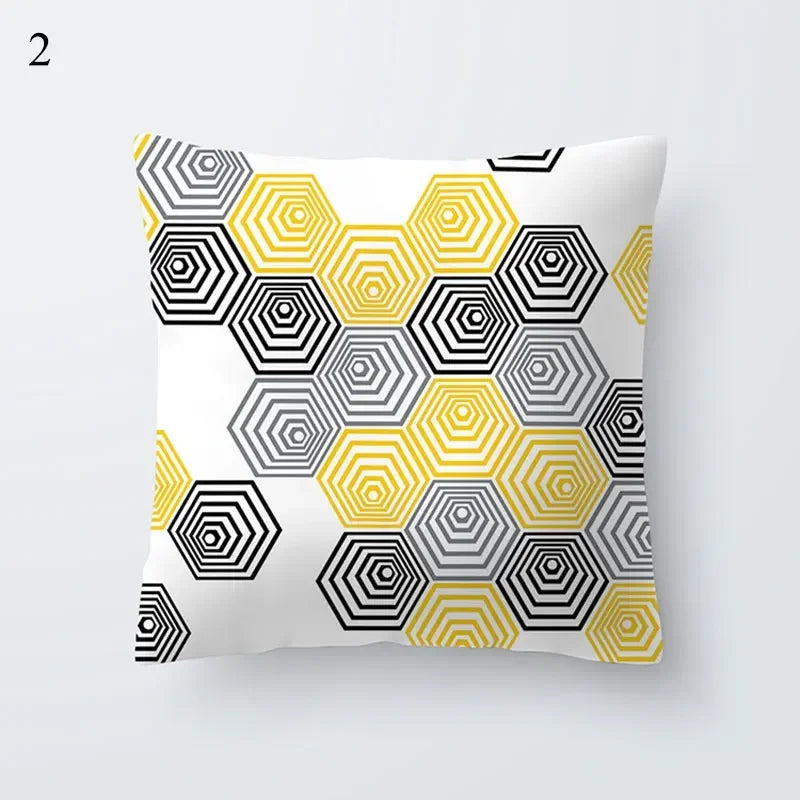 Axyaa Yellow Geometric Print Cushion Pillowcase - 45x45cm