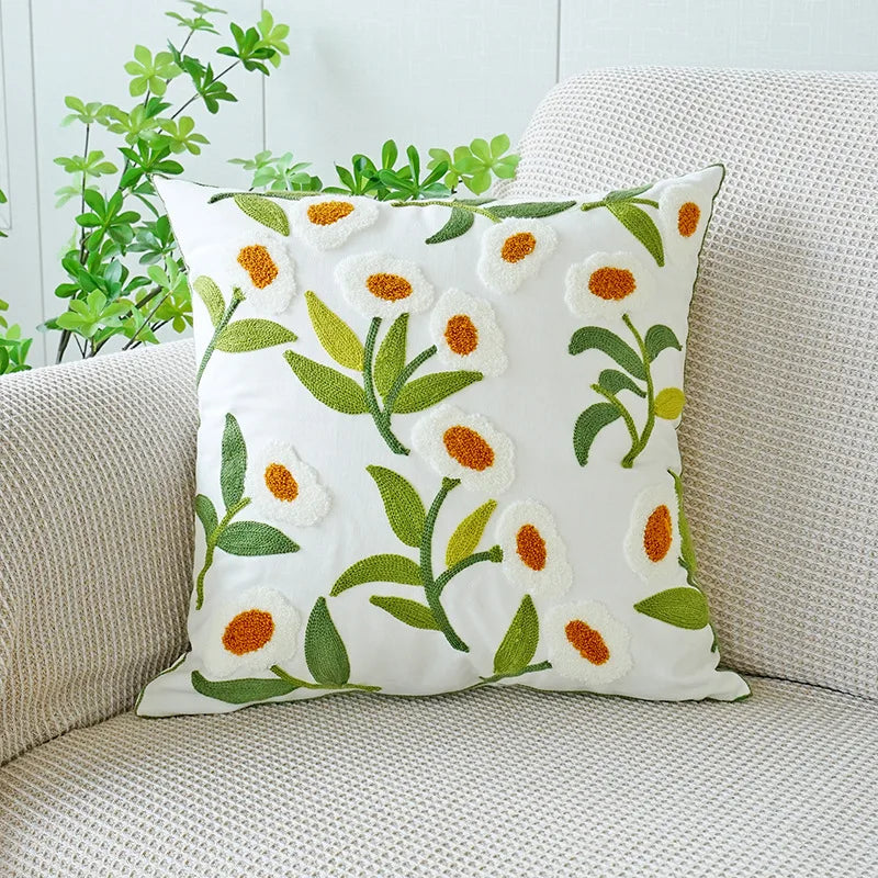 Axyaa Wild Floral Plant Embroidery Pillow Cover, 45x45cm, Country Style