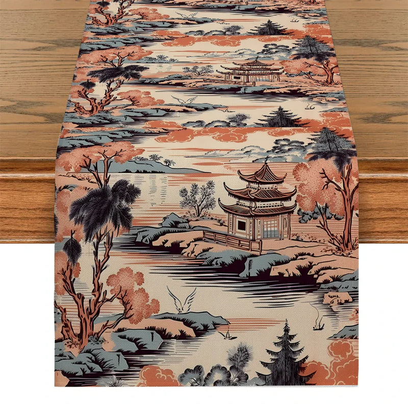 Axyaa Floral Lines Table Runner: Farmhouse Dining Decor & Holiday Party Accent