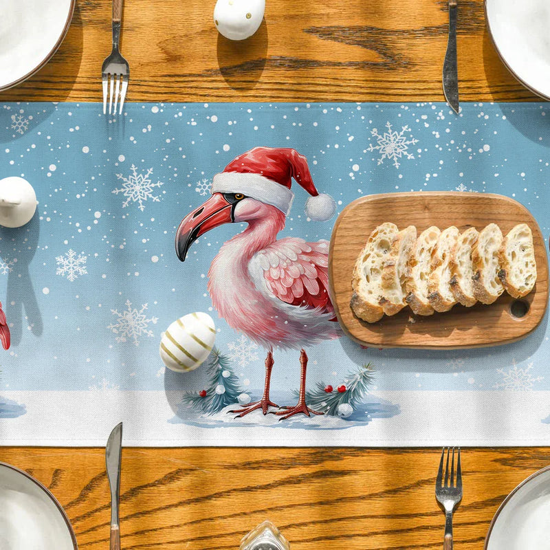 Axyaa Snowflake Flamingos Table Runner for Dining Room