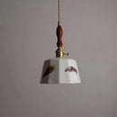 Axyaa Retro White Ceramic & Wood Pendant Light with Copper Accents & Knob Switch