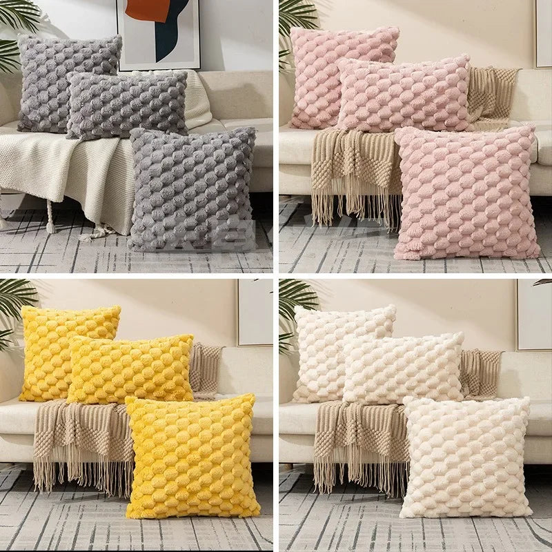 Axyaa Soft Plush Pineapple Grid Turtle Cushion Cover Cream White Sofa Pillow Cover