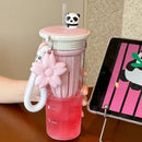 Axyaa Kawaii Sakura Panda Water Bottle with Filter - 650ml Gym Tea Juice Cup