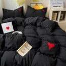 Axyaa Soft Cotton 4-Piece Bed Sheet & Duvet Set, Japanese Style, Solid Color