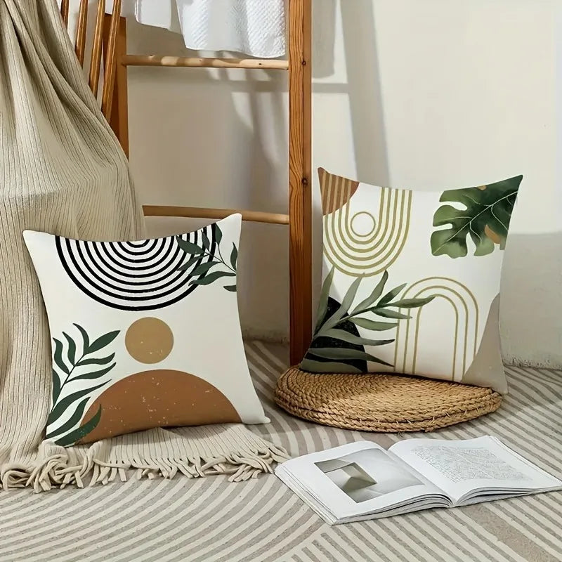 Axyaa Line Leaf Print Pillowcase for Bohemian Home Decoration