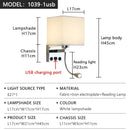 Axyaa Square Retro Fabric LED Wall Lamp with USB Reading Light and Switch