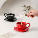 Axyaa Black Red Macaroon Ceramic Coffee Mug Cup With Saucer