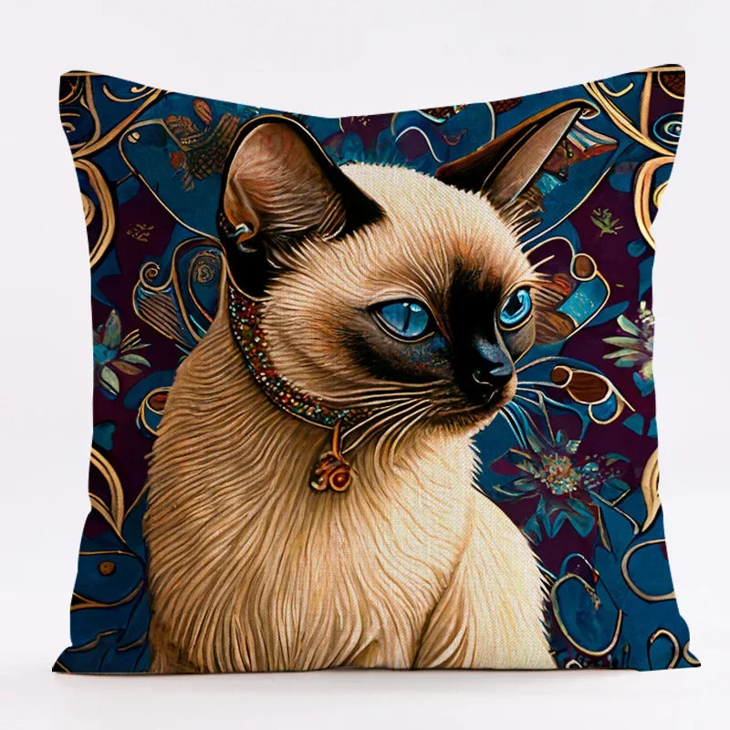 Axyaa Cat Linen Pillowcase 45x45cm for Home Décor and Comfort