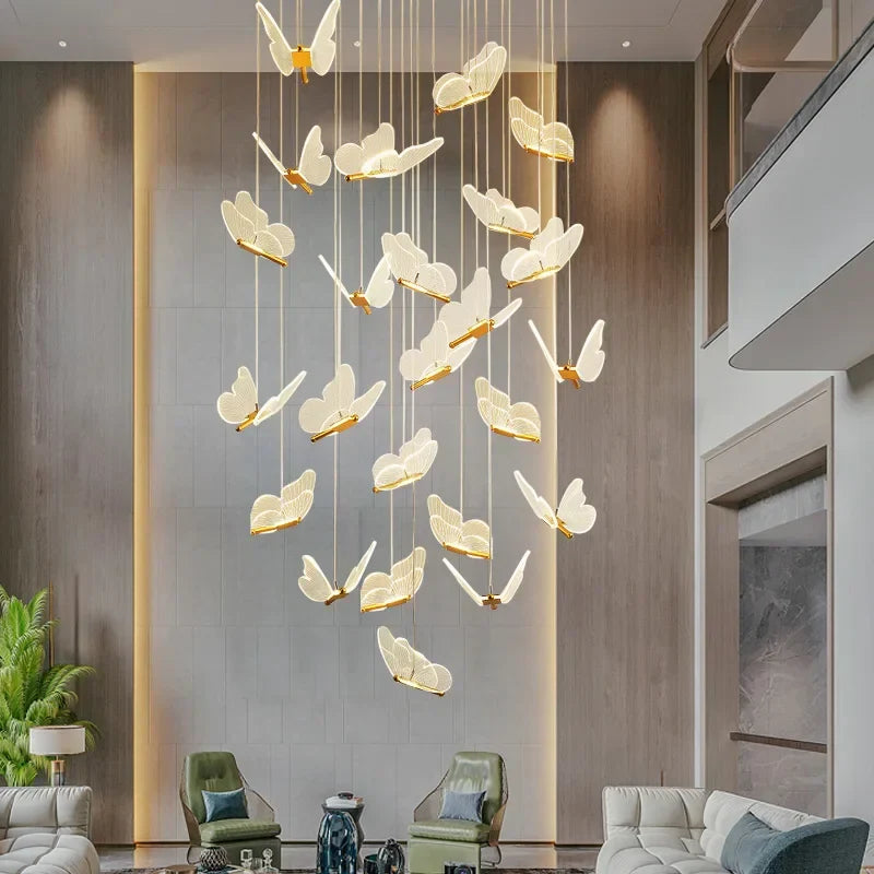 Axyaa Butterfly Chandelier for Villa Duplex, LED Hanging Light for Living Room