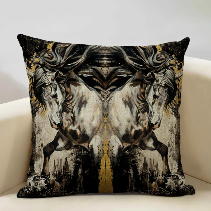 Luxury Axyaa Horse Cushion Cover 45x45cm Linen Pillow Case for Home Decor