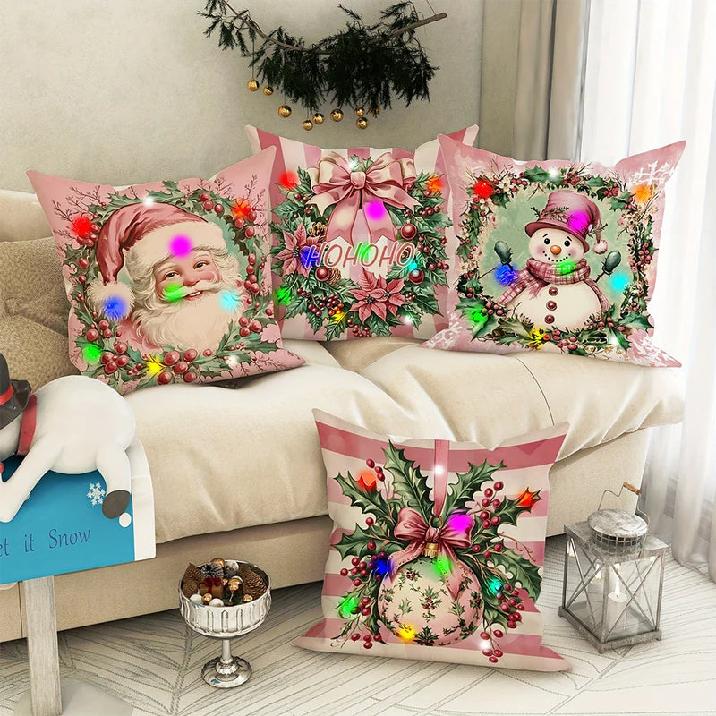 Axyaa LED Light Luminous Pillowcase with Garland Santa Claus Snowman Pattern