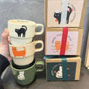 Axyaa Cute Cartoon Cat Ceramic Mug Set with Coaster, Breakfast Milk Cup, Creative Christmas Gift