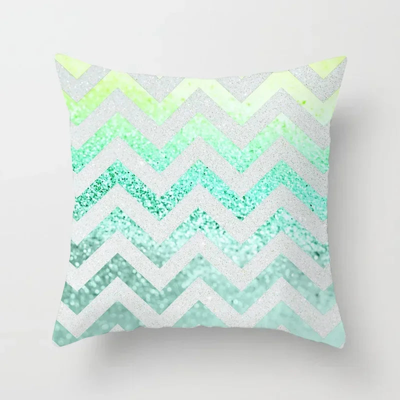 Light Blue Green Mint Geometric Print Boho Pillowcase Set by Axyaa
