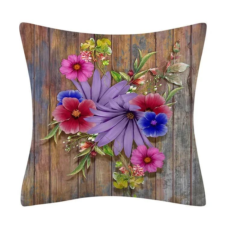 Retro Floral Linen Pillow Cover Abstract Art Decor for Living Room Sofa by Axyaa