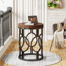 Axyaa Industrial Round End Table with Metal Frame: Small Bedside Nightstand for Living Room