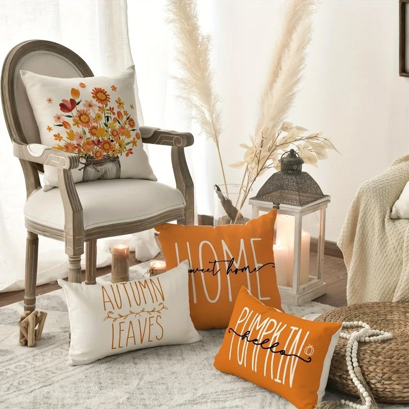 Axyaa Orange Floral Pillowcase - Home Decor Sofa Chair Cushion Cover