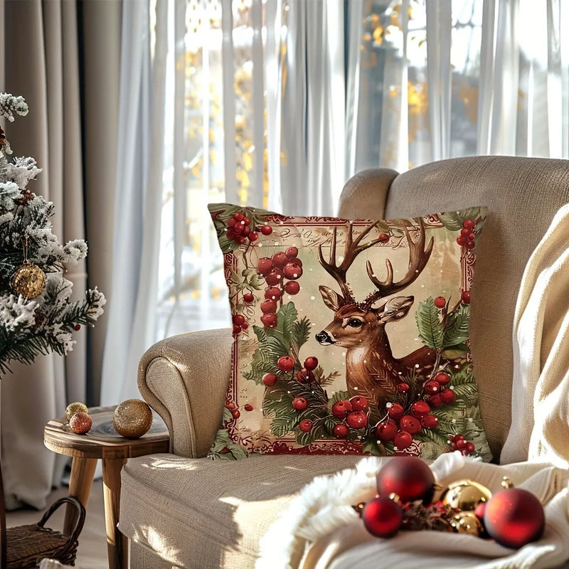 Axyaa Retro Christmas Reindeer Pillowcase Cover